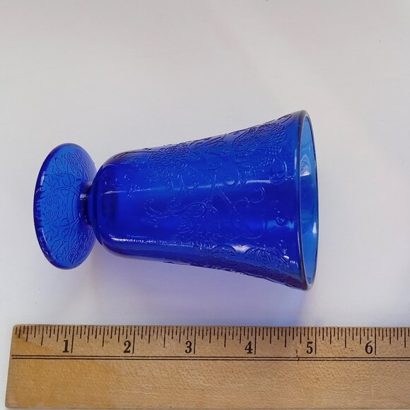 VTG Depression Glass Cobalt Blue 2 Foot ed Glasses Hazel Atlas Florentine Poppy - Picture 3 of 9